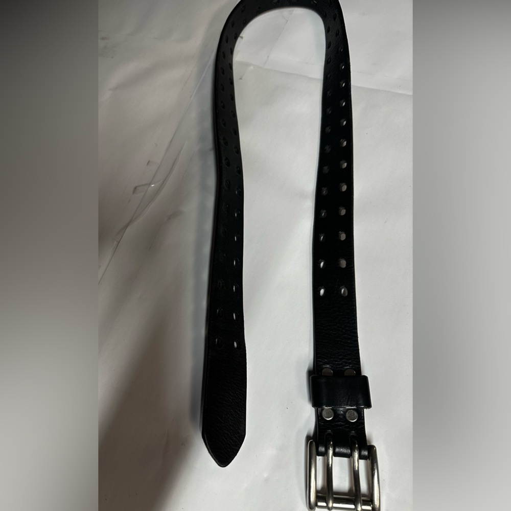 Buckle Black Leather Belt with Silver Buckle
